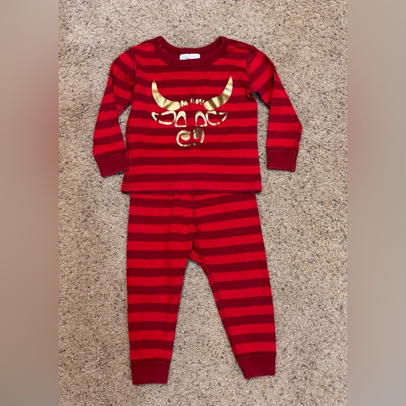 Hanna Andersson Ferdinand Red and Gold Striped Kids Pajama Set,size 2T - Picture 1 of 4